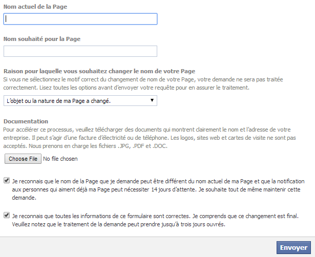 demander changement de nom page facebook - 3