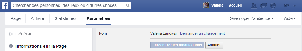 demander changement de nom page facebook