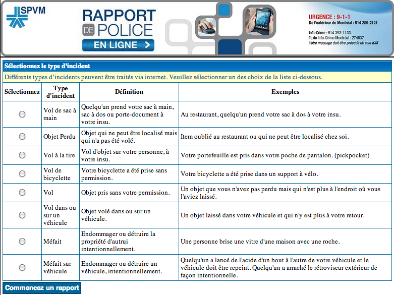 Remplir des rapports de police en ligne