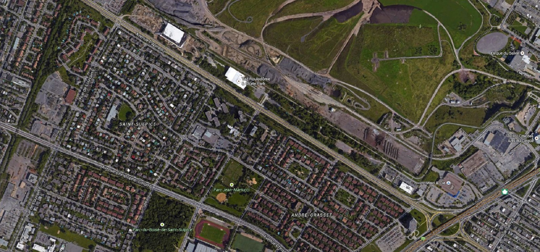 Les accès au stade de soccer changeront complètement la configuration du tronçon de l'avenue Papineau entre le boulevard Crémazie et la rue Louvain. Photo : Google Maps.