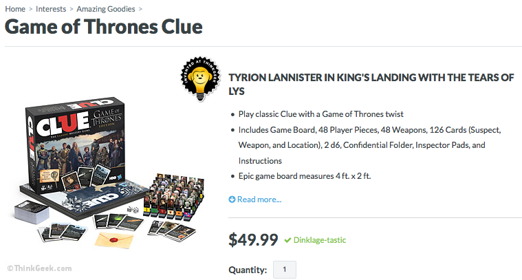 Clue Game of Thrones