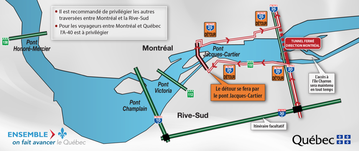Chemin de détour pont-tunnel fermé