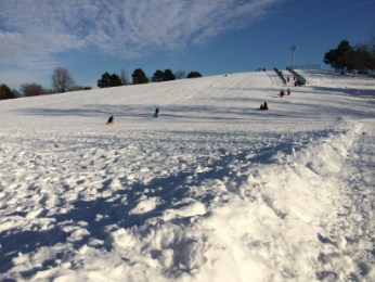 La butte enneigée du parc des Hirondelles prend des allures de station de sports d'hiver.  Photo: Amine Esseghir/TC Media.