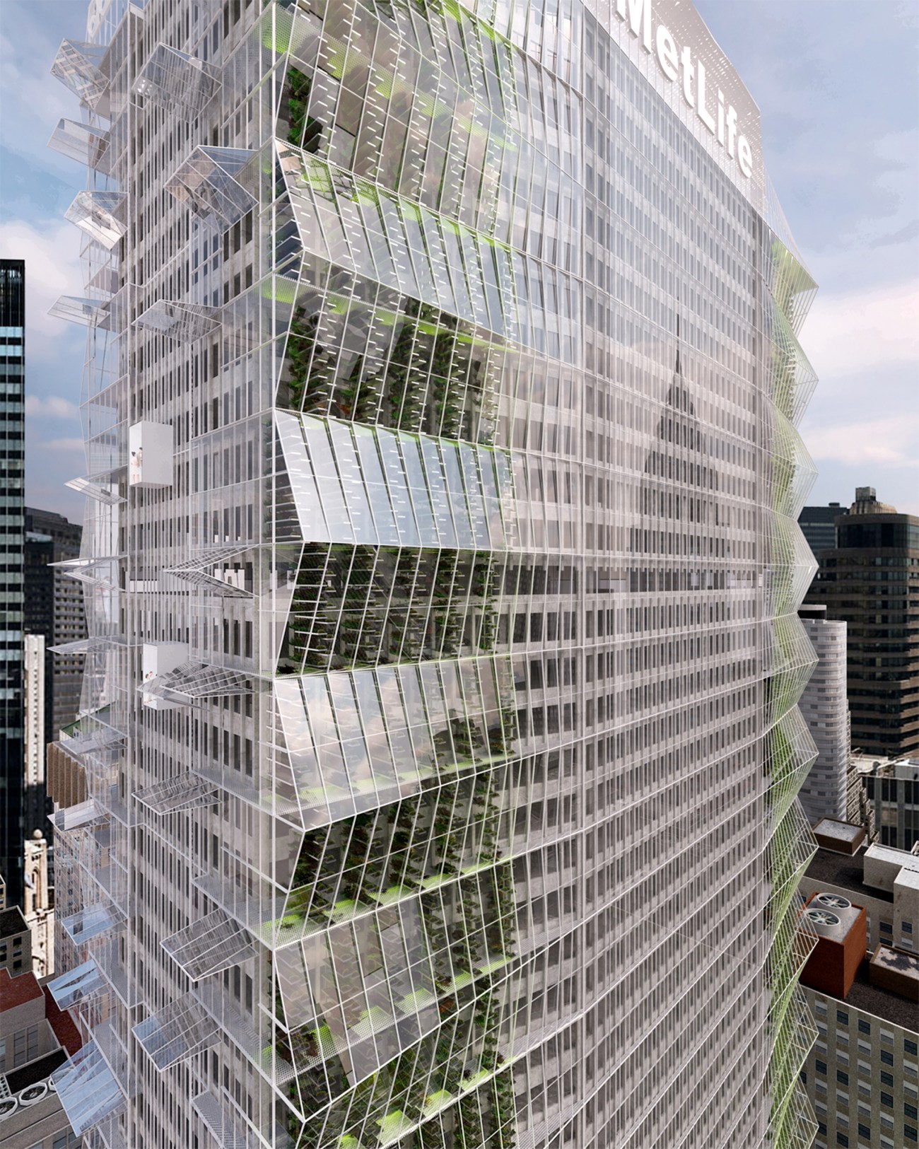 Concept de ferme verticale, élaboré par la firme montréalaise Lemay, pour réinventer une tour iconique de New York.