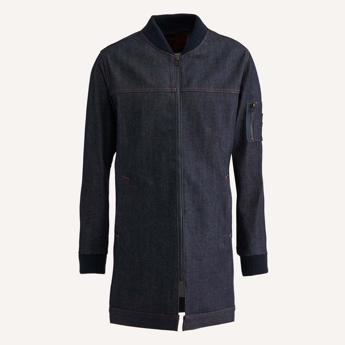 Naked & Famous x Frank & Oak Long Selvedge Denim Bomber in Indigo