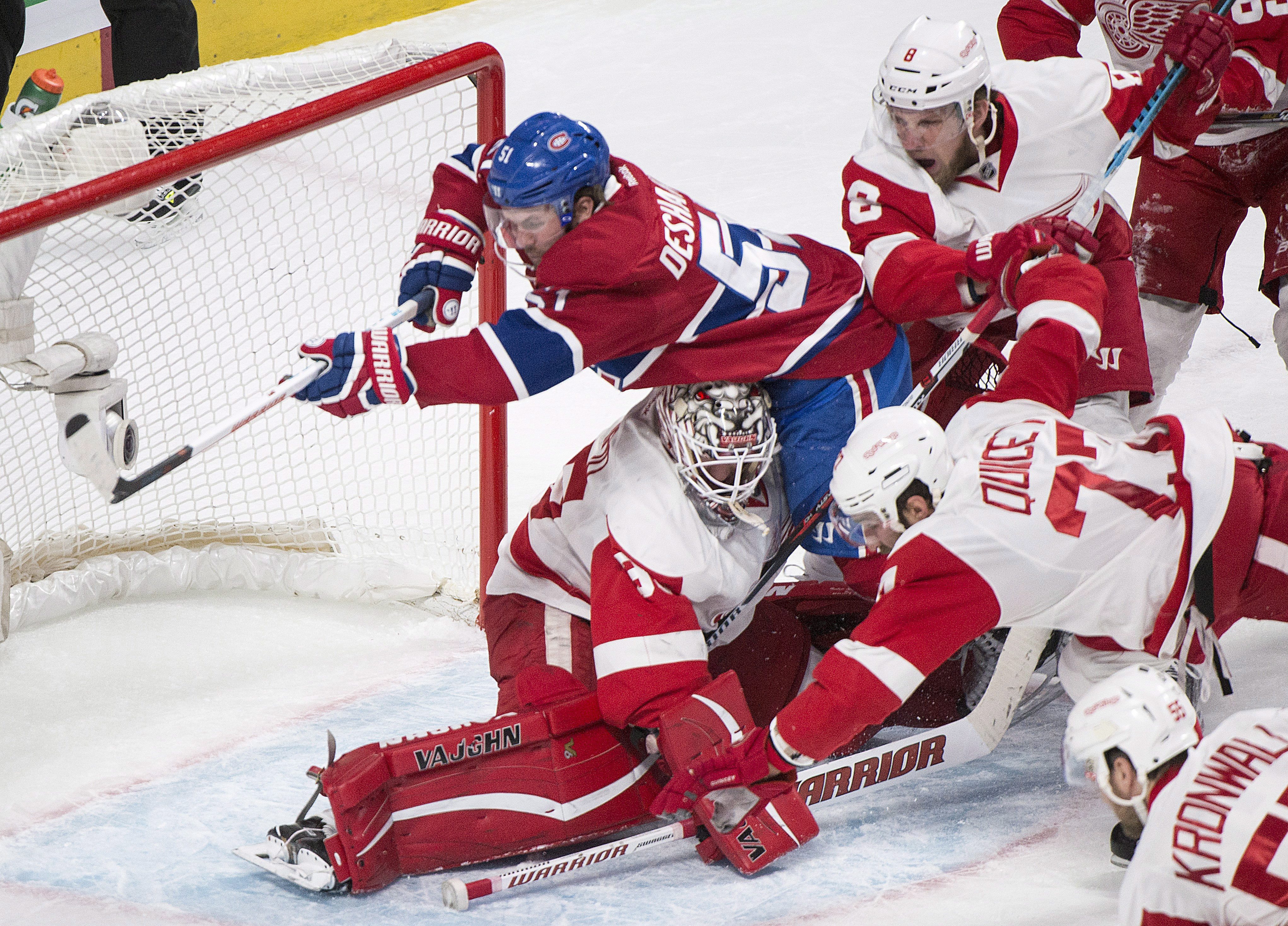 Justin Abdelkader, Jimmy Howard, Kyle Quincey, David Desharnais,