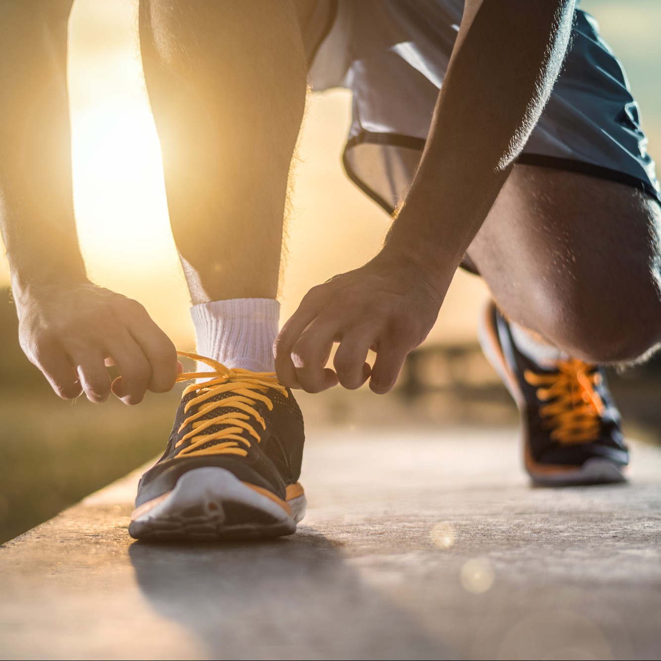 Close up shot of runner's shoes