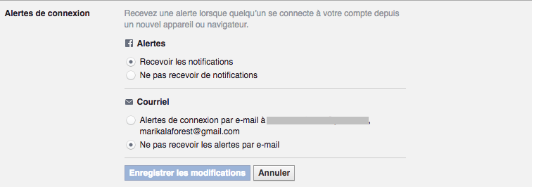 Alertes de connexion