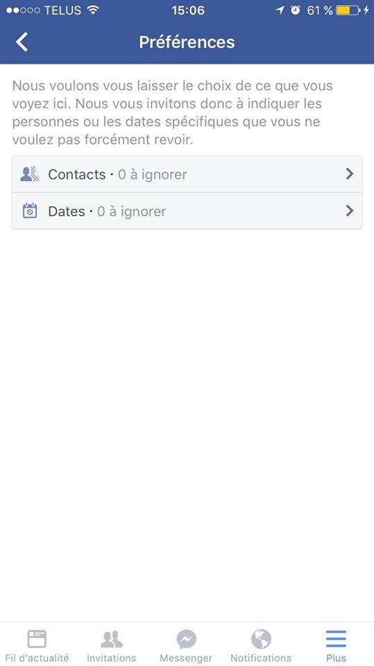 Dates et contacts ce jour là Facebook mobile