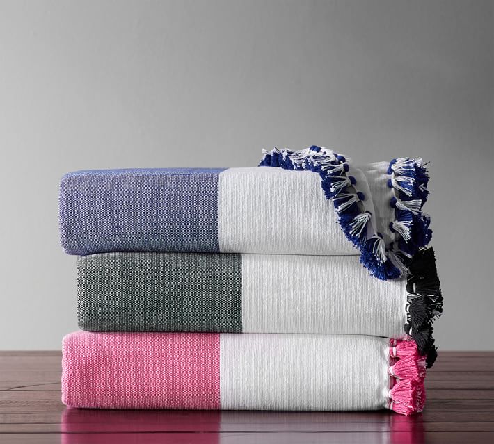 MAISON pottery barn pom-pom-stripe-throw-o