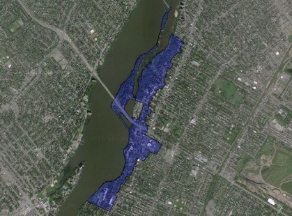 Le site patrimonial du Sault-au-R&eacute;collet s'&eacute;tend sur un peu plus de 3 km, le long de la rive sud de la rivi&egrave;re des Prairies. Carte Google.