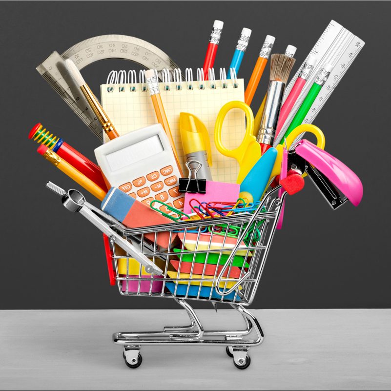 Education Back to School Shopping School Supplies Equipment Sale Shopping Cart