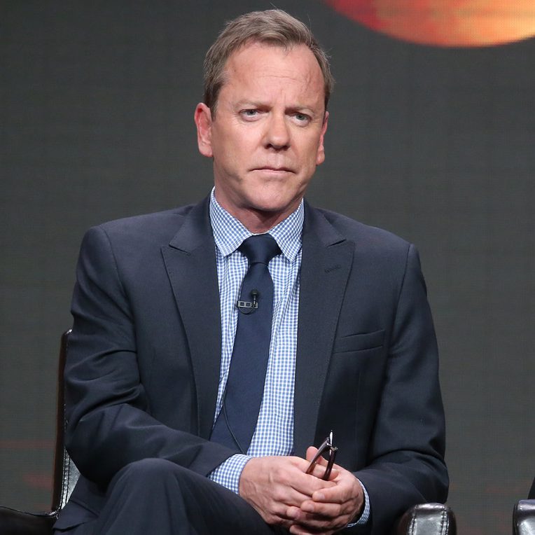 BEVERLY HILLS, CA - AUGUST 04: Actors Kiefer Sutherland (L) and Natascha McElhone speak onstage at the 'Designated Survivor' panel discussion during the Disney ABC Television Group portion of the 2016 Television Critics Association Summer Tour at The Beverly Hilton Hotel on August 4, 2016 in Beverly Hills, California. (Photo by Frederick M. Brown/Getty Images)
