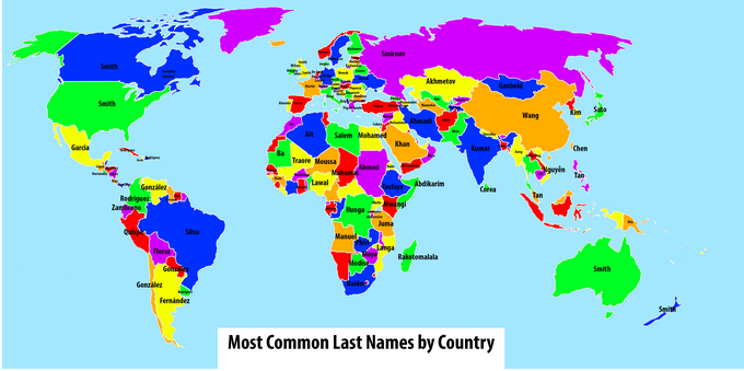 Carte Les Noms De Famille Les Plus Populaires Au Monde