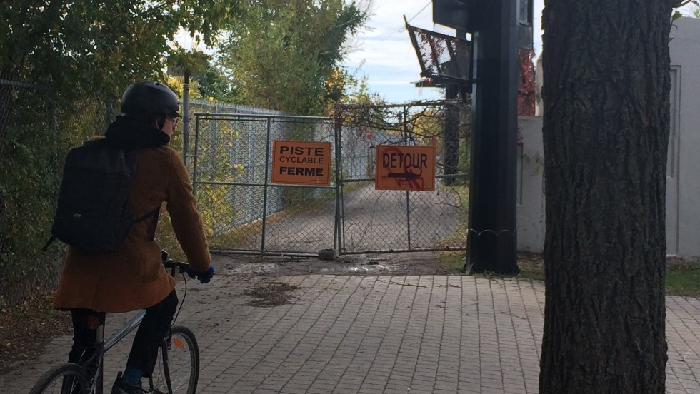 La piste mixte des Carrières est fermée durant la journée jusqu'au 21 octobre, entre Papineau et Christophe-Colomb.