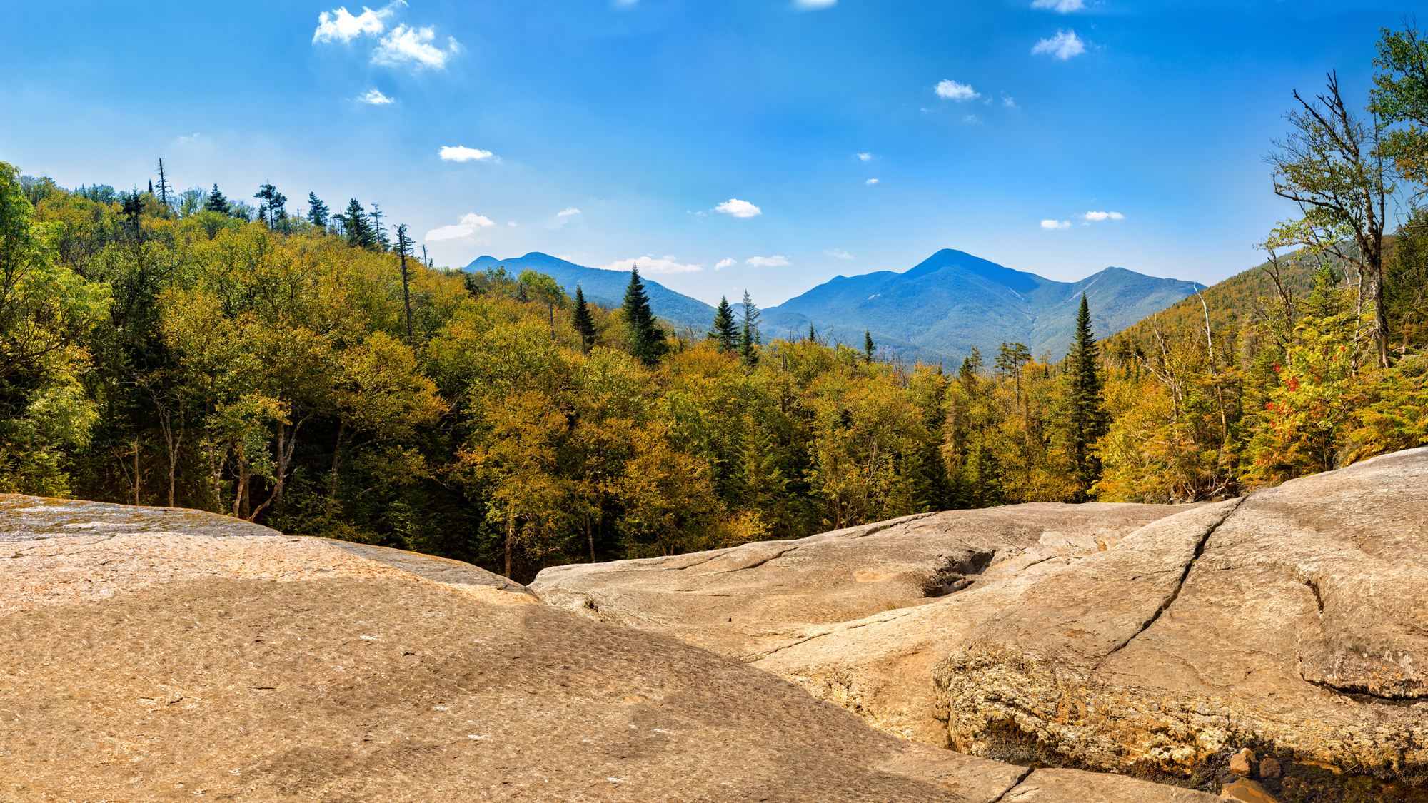Algonquin Peak as viewed from Indian Falls along Mt Marcy hiking trail. Algonquin Peak is the second highest mountain in New York, and one of the 46 Adirondack High Peaks in Adirondack Park