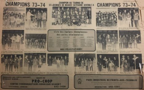 Un article d’avril 1974 paru dans L’Avenir de l’Est traite des équipes championnes de la saison 73-74.