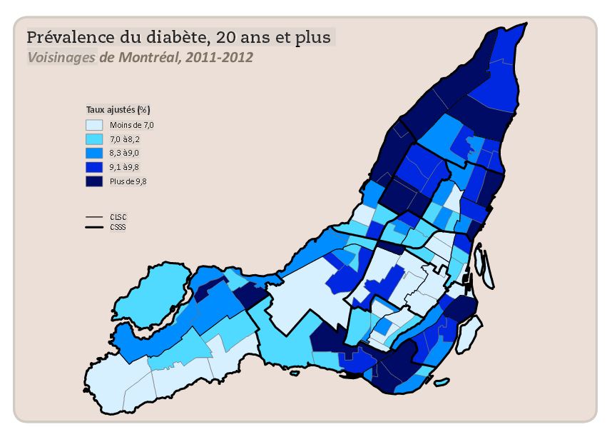 L'Est et le Nord-Est de Montr&eacute;al sont particuli&egrave;rement affect&eacute;s par le diab&egrave;te. 