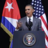 HAVANA, CUBA - MARCH 22: U.S. President Barack Obama delivers remarks at the Gran Teatro de la Habana Alicia Alonso in the hisoric Habana Vieja, or Old Havana, neighborhood March 22, 2016 in Havana, Cuba. Described as a message to the Cuban people about his vision for the future of Cuba, Obama's speech will be nationally televised to the 11 million people on the communist-controlled island. (Photo by Chip Somodevilla/Getty Images)