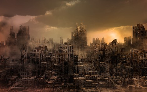 Apocalyptic scenery with destroyed city