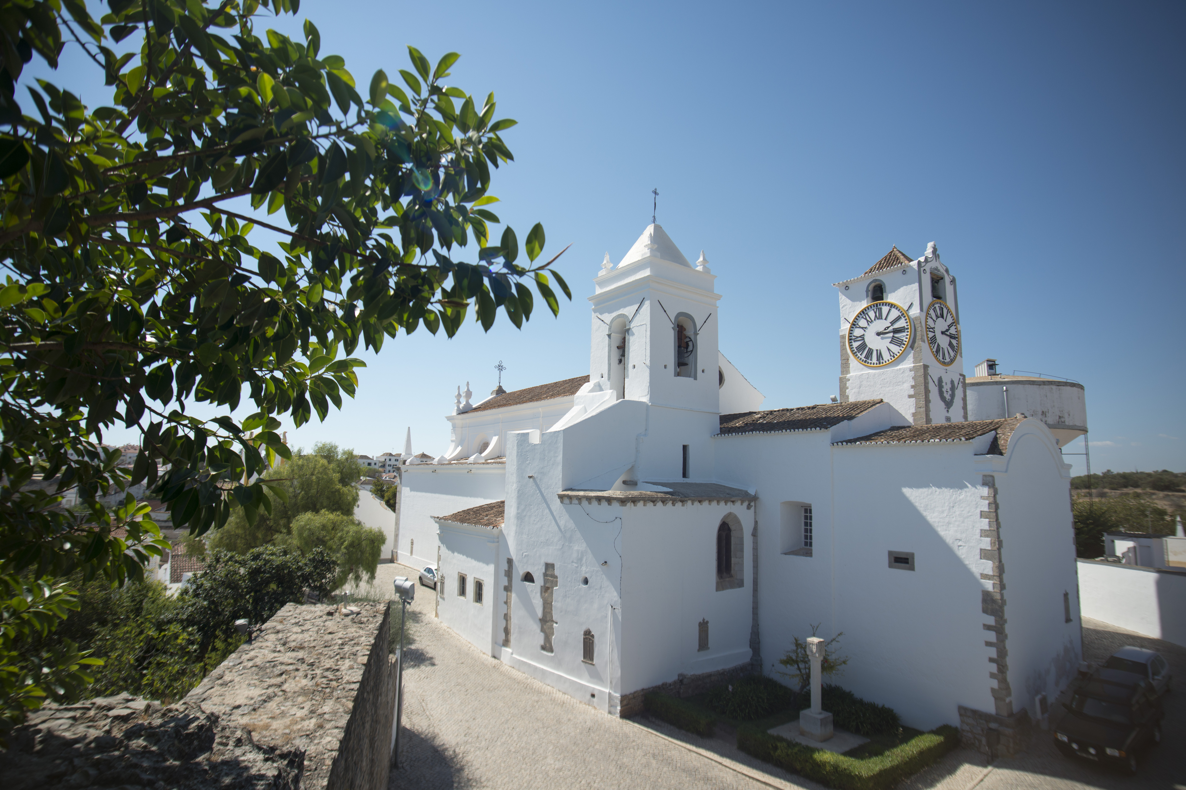 the church igreja Santa Maria do Castelo in the old town of Tavira at the east Algarve in the south of Portugal in Europe.
