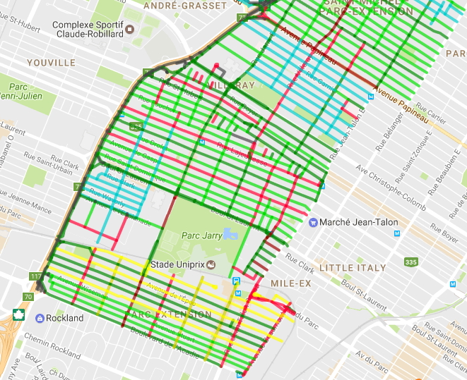 Le 16 février à 9h, l'ouest de Parc-Extension était en partie déneigés. Mais les deux autres secteurs attendaient toujours leur premier chargement de neige.