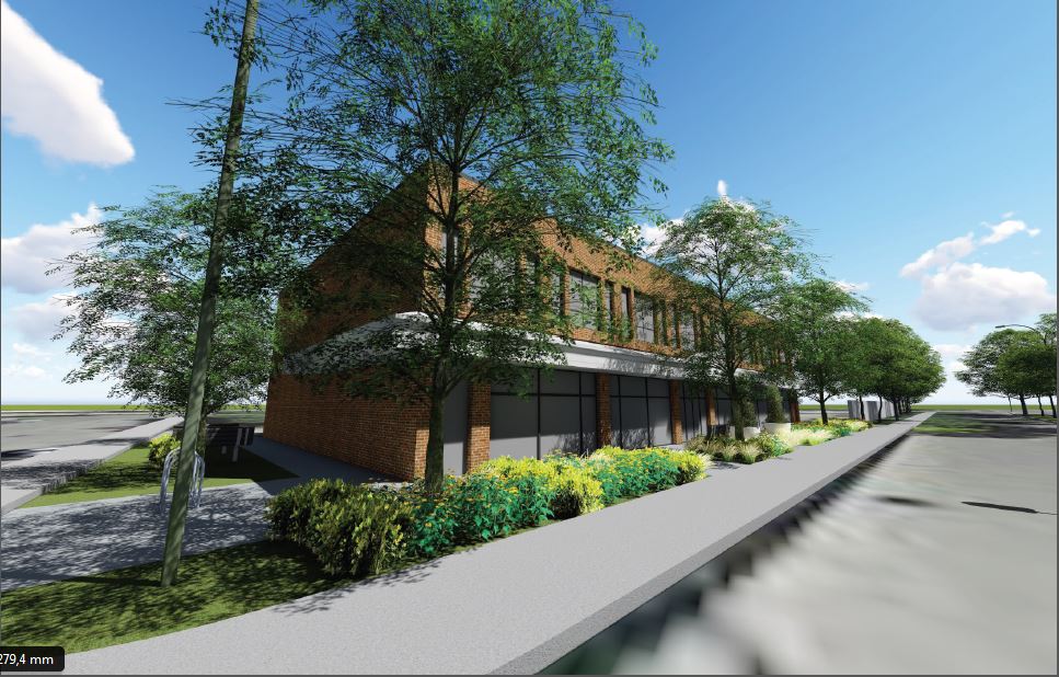 Le premier concept élaboré pour le bâtiment du Chez-Nous de Mercier-Est et du PITREM accorde une place prépondérante au verdissement avec la présence de nombreux arbres matures.