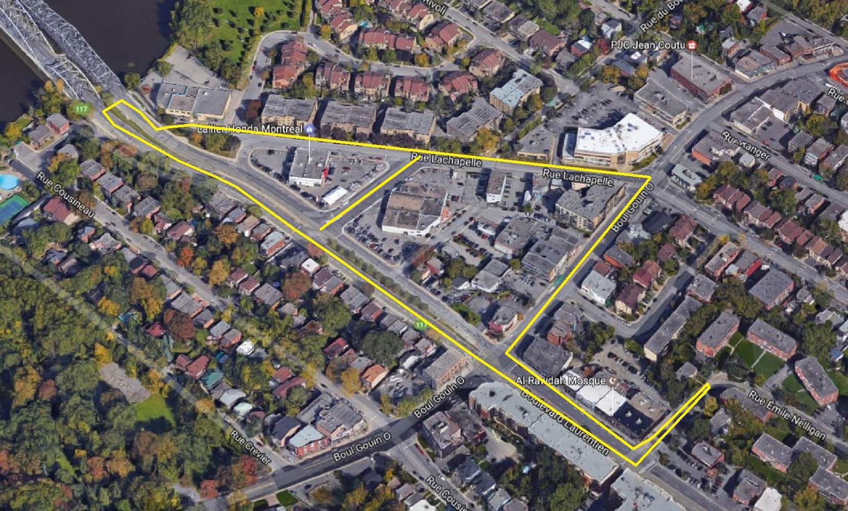 Les travaux vont g&eacute;n&eacute;rer des entraves du trafic routier &agrave; une des entr&eacute;es principales au nord de l'&icirc;le de Montr&eacute;al. Photo: Google maps.
