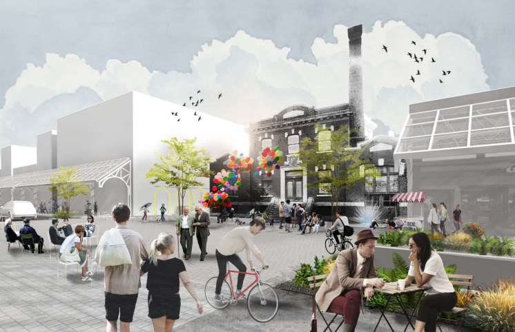 Projection de la place du bain St-Denis apr&egrave;s les travaux.