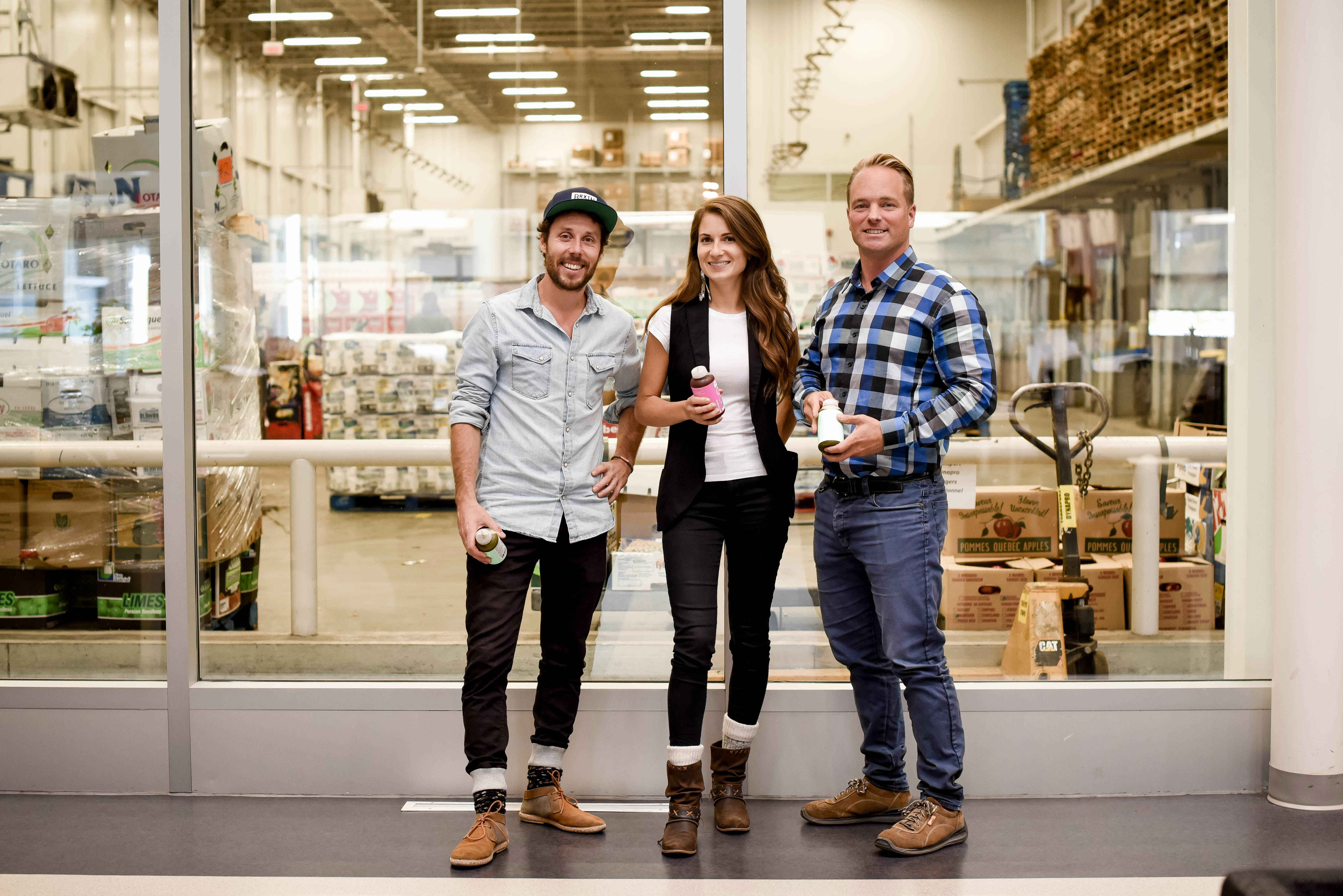 Julie Poitras-Saulnier, David Côté et Frédéric Monette, cofondateurs de Jus Loop.