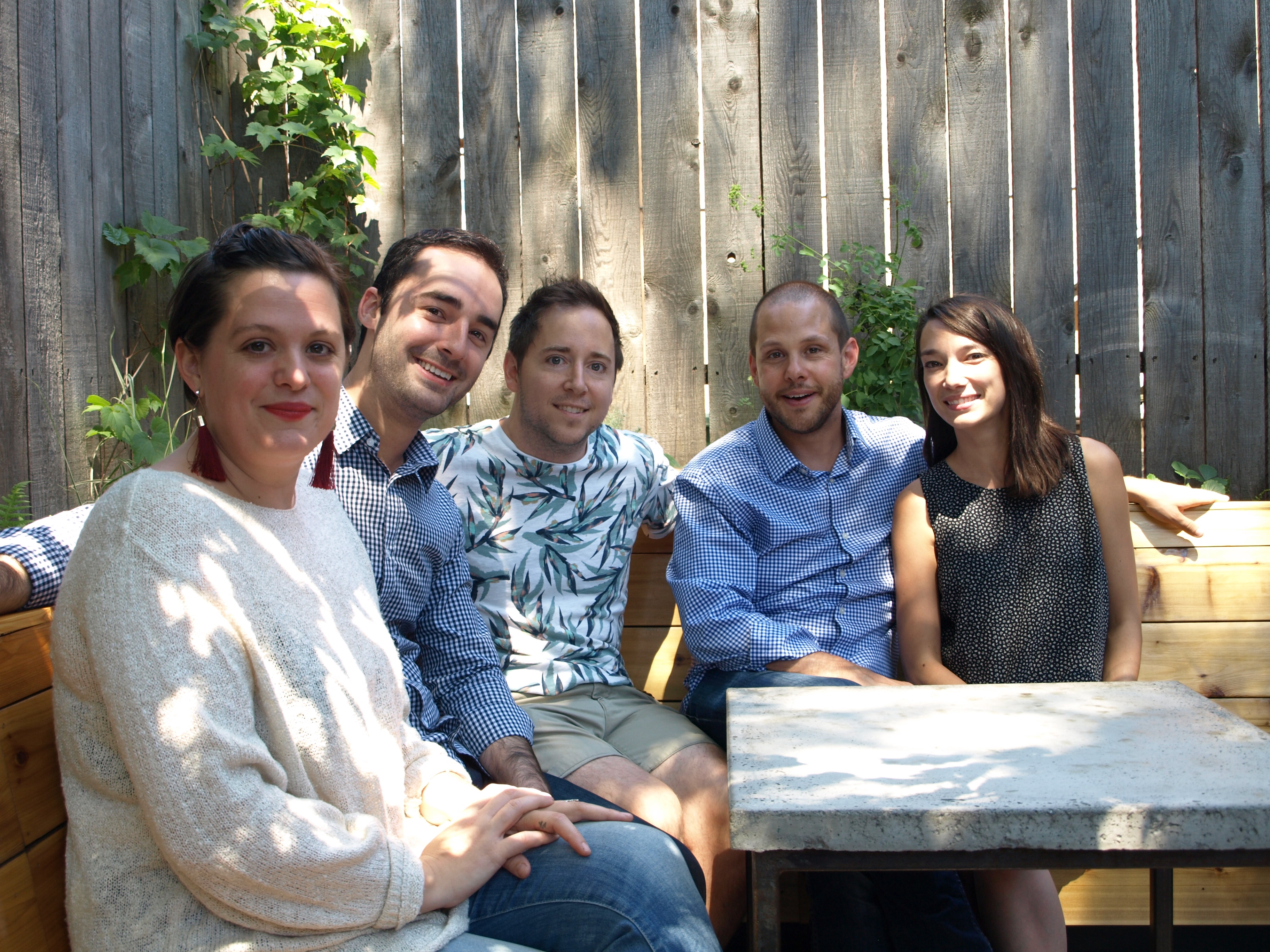 Élisabeth Cardin, propriétaire du restaurant Manitoba, Michaël Grégoire, président de l’agence Immersion, Nicolas Cloutier et David Gobeille-Kaufman, cofondateurs de la SDW et Marie-Ève Ferland, cofondatrice de Mile Wright & Co., partenaires de Projet-Ex.
