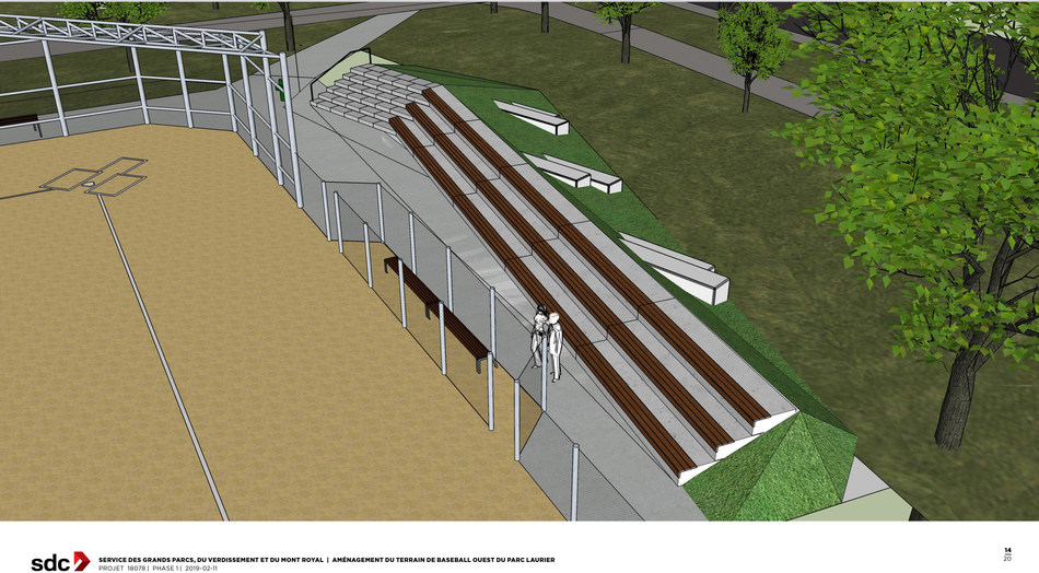 Un aperçu du futur réaménagement du grand terrain de balle au parc Sir-Wilfrid-Laurier