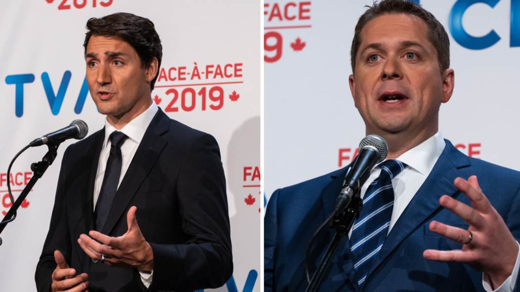 Justin Trudeau (PLC) et Andrew Scheer (PCC)