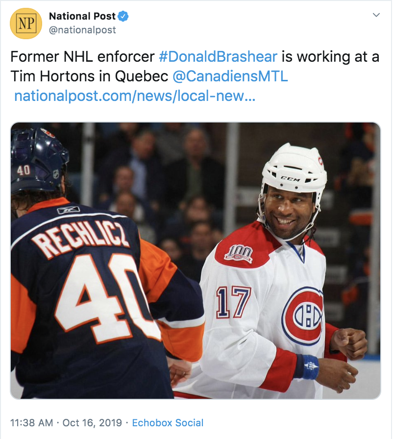 Capture d'écran d'une photo de Georges Laraque utilisée par le National Post dans un article sur Donald Brashear
