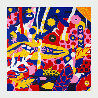 Couverture de l'album &laquo;Made me feel&raquo; de Fabrikate, montrant une peinture abstraite tr&egrave;s color&eacute;e.