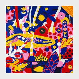 Couverture de l'album «Made me feel» de Fabrikate, montrant une peinture abstraite très colorée.