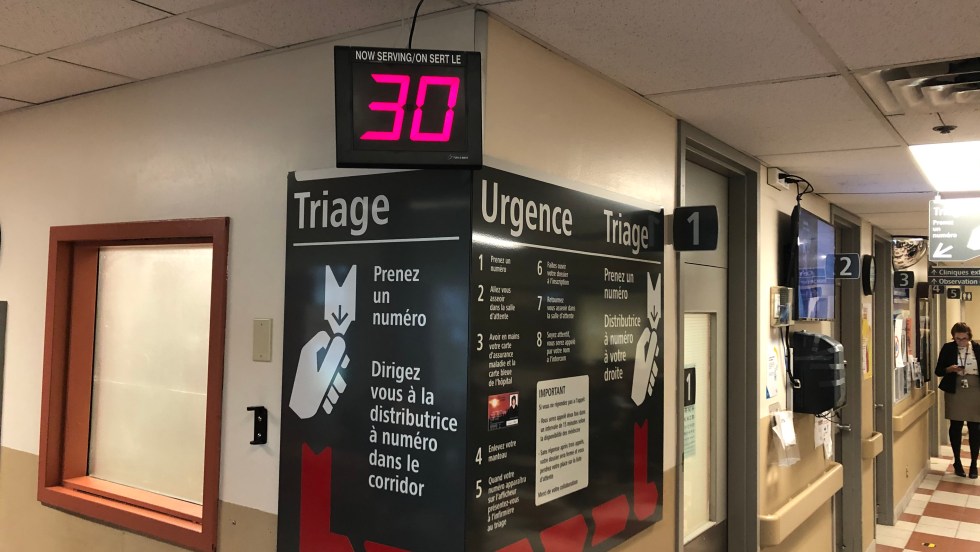 Urgence de l'hôpital Fleury. Affichage de l'ordre de passage