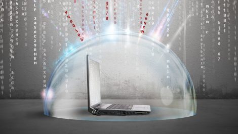 ordinateur sous une bulle protectrice