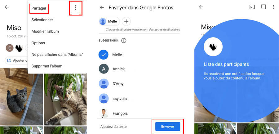comment partager album google photos