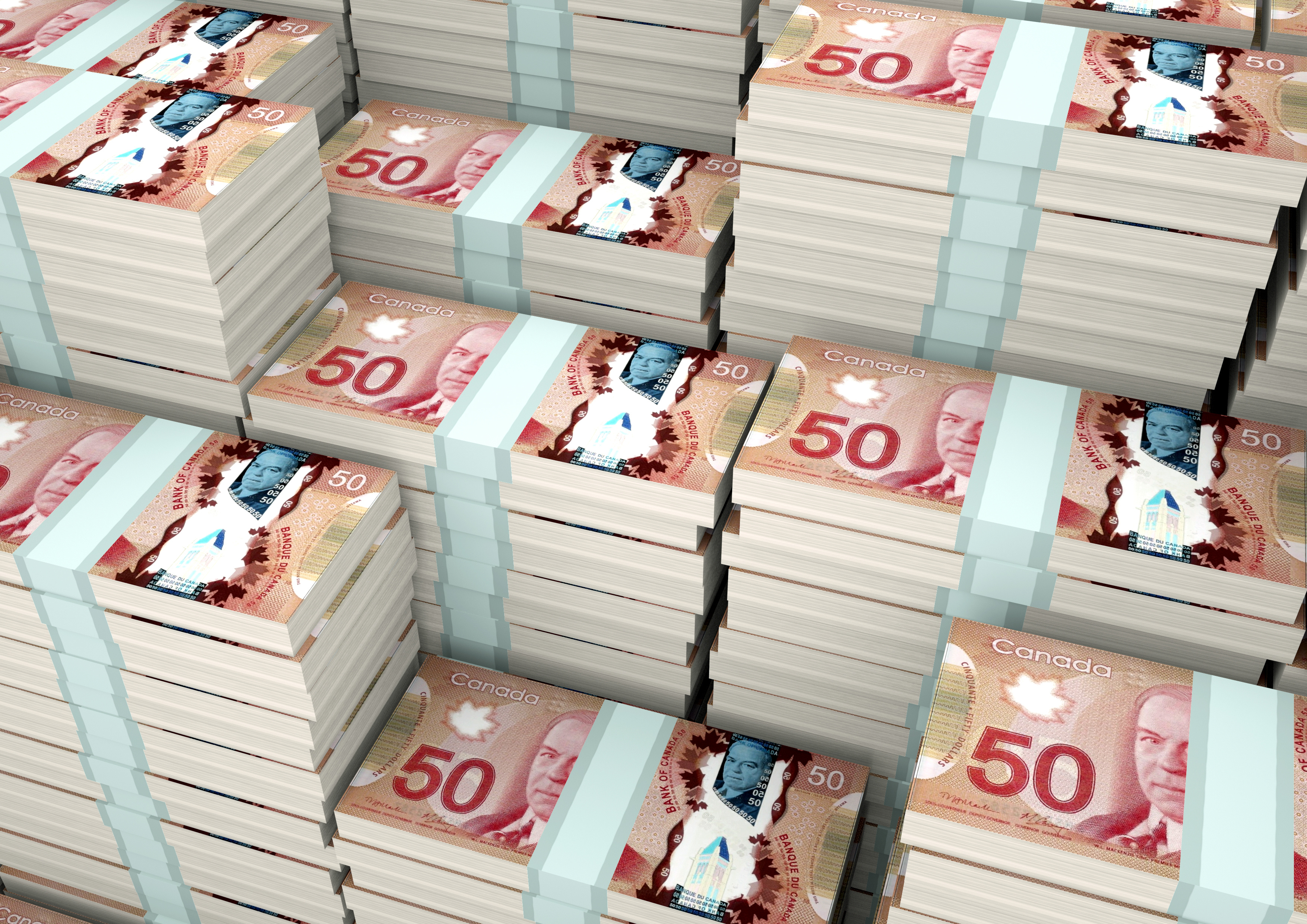 Des liasses de billets de 50$ représentant l'économie du Québec