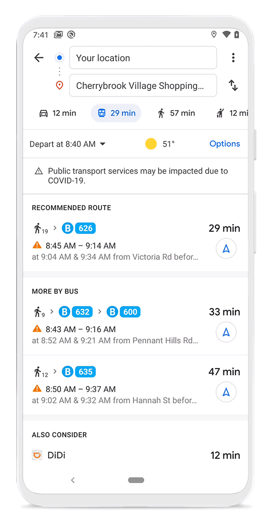 Google Maps transport en commun achalandage