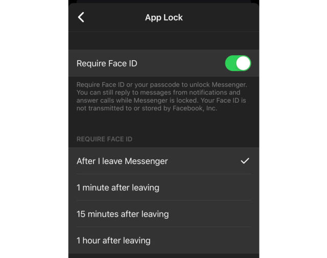 Messenger interface Face ID