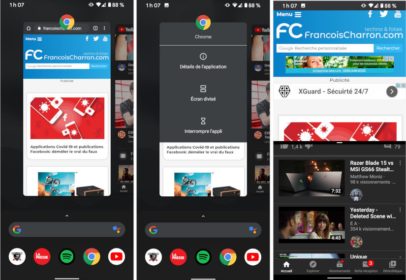 Android téléphone tablette 2 applications en même temps