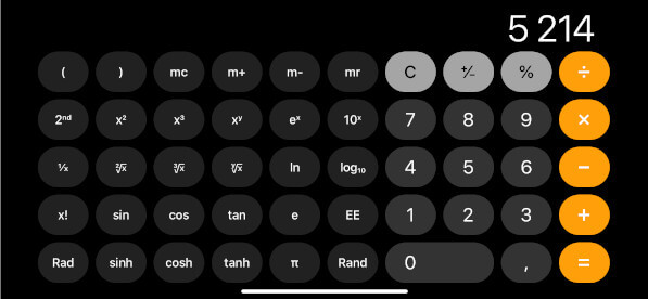En tournant son iPhone à l’horizontale, on fait apparaître une calculatrice intelligente. iPhone calculatrice intelligente