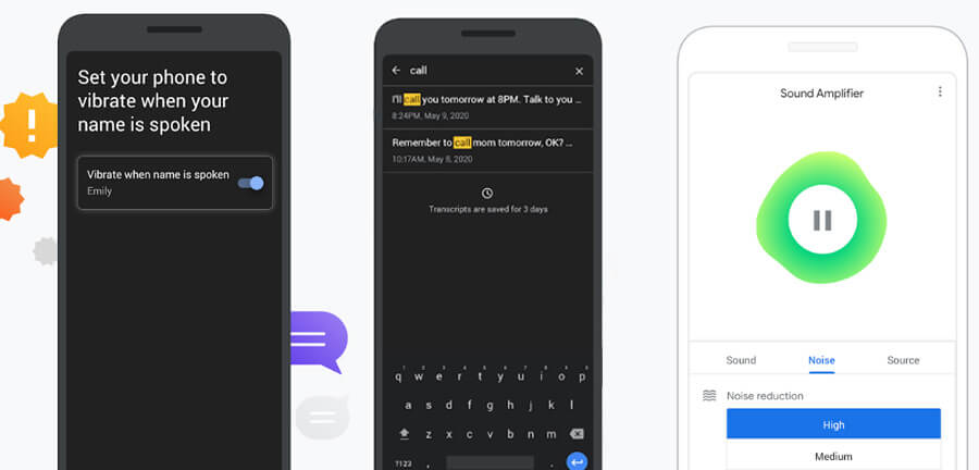 Les applications Live Transcribe et Sound Amplifier sont aussi dotées de mises à jour pratiques. Crédit : Google Play. nouveautés application android live transcribe