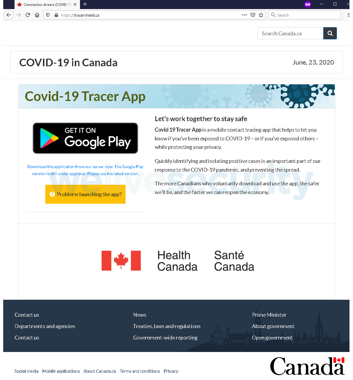 Tracershield faux site web sant&eacute; canada