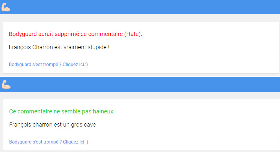 Bodyguard a un peu de mal avec les insultes québécoises. Application Bodyguard messages haineux