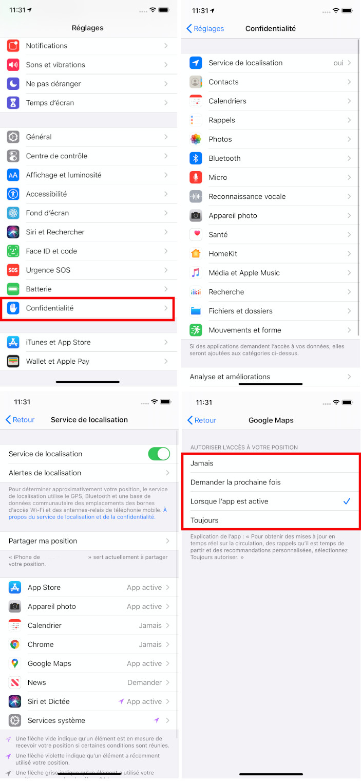 Comment modifier autorisations applications iPhone iOS