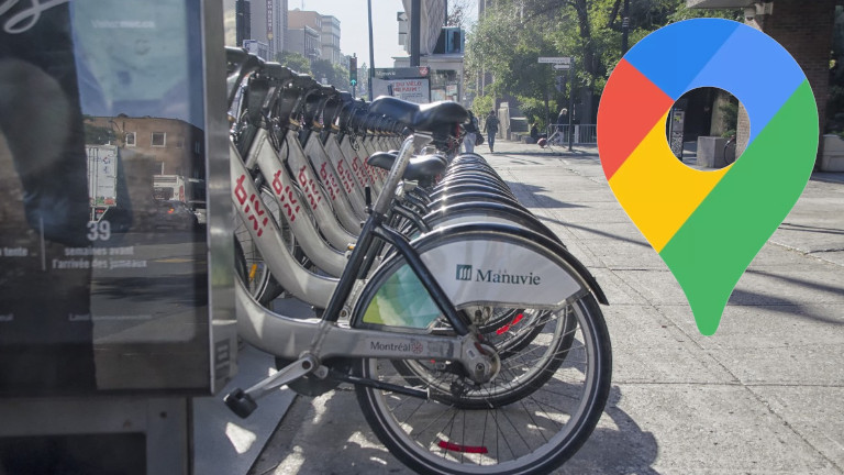 Google Maps permet de voir des itinéraires avec des vélos en libre-service comme BIXI. Google Maps trajet vélo libre-service BIXI Montréal