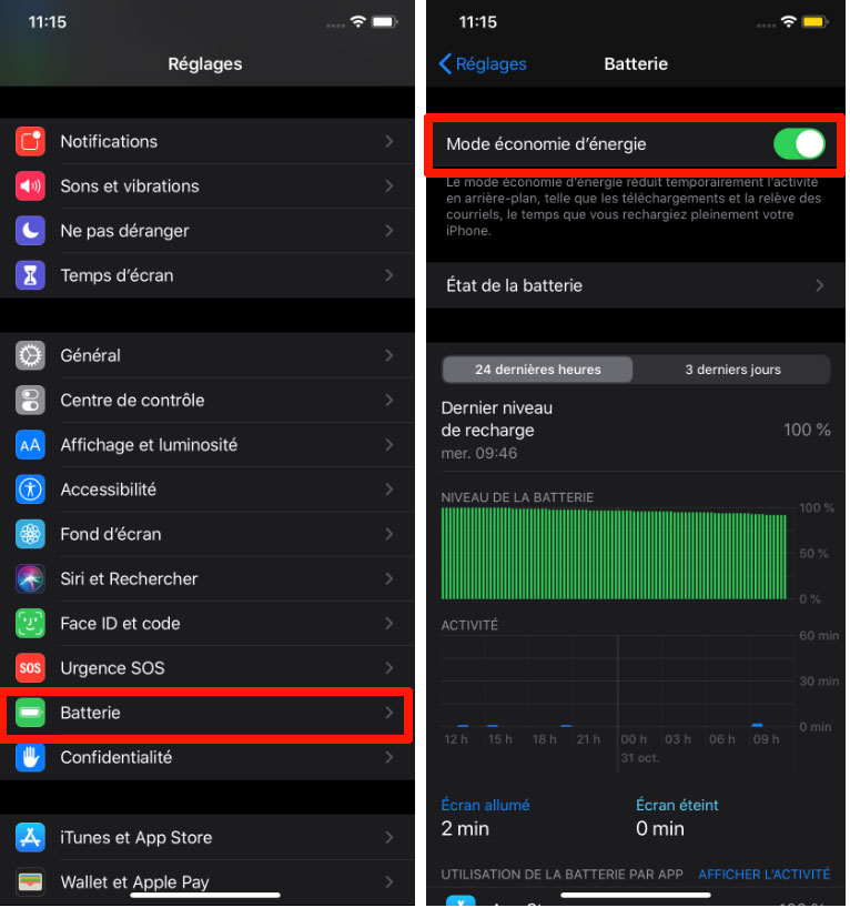 iPhone mode &eacute;conomie d'&eacute;nergie